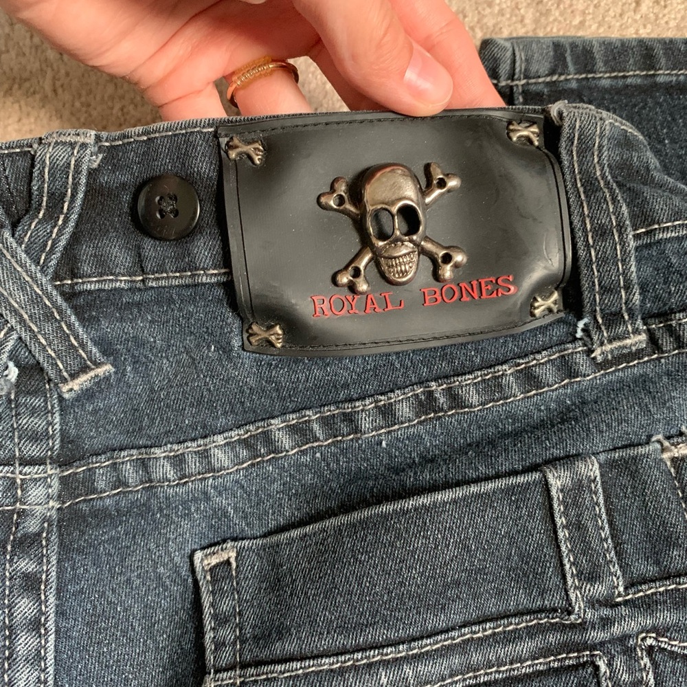 Royal Bones Dark Gray Skull Accent Jeans